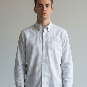 Men's White Light Blue Checkered Shirt Alex Cannon